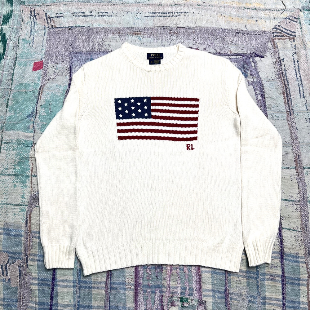 Polo Ralph Lauren American Flag Sweater USA Knit Crewneck Size XS